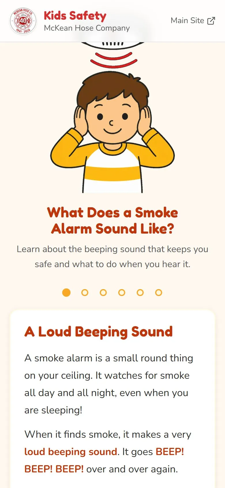 Screenshot of the McKean Hose Kids Safety website on a phone