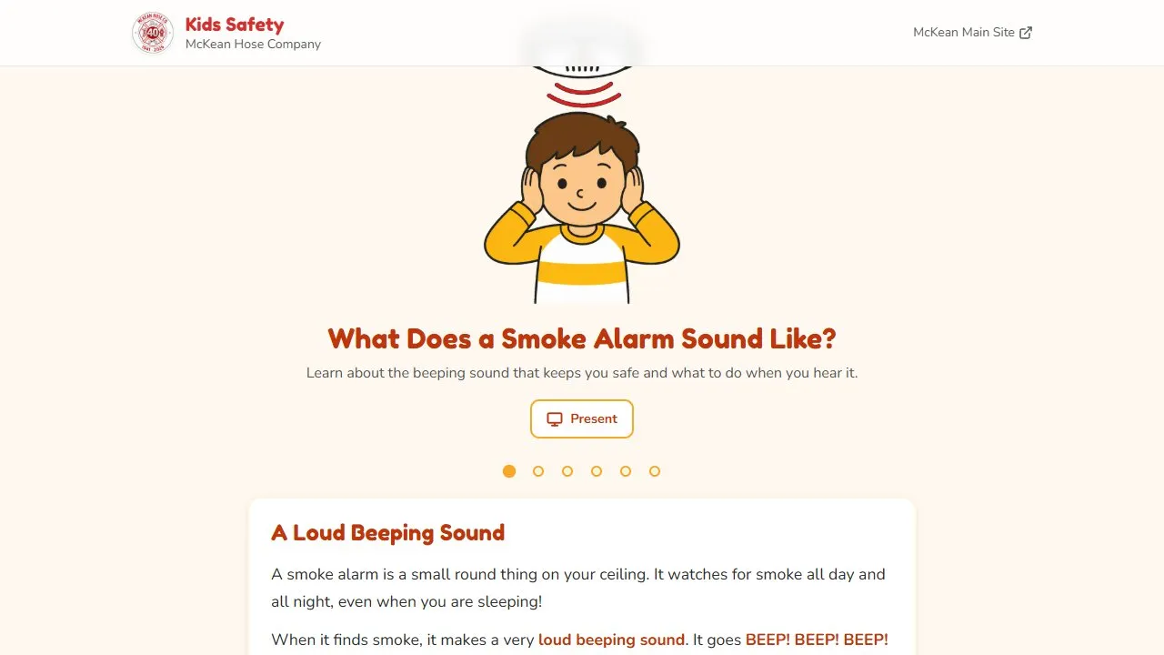 Screenshot of the McKean Hose Kids Safety website