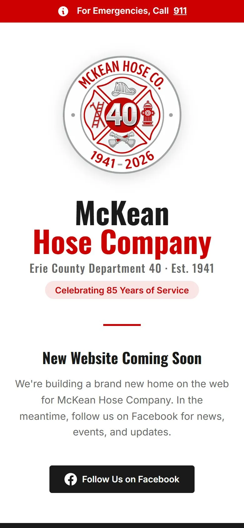 Screenshot of the McKean Hose Company website on a phone