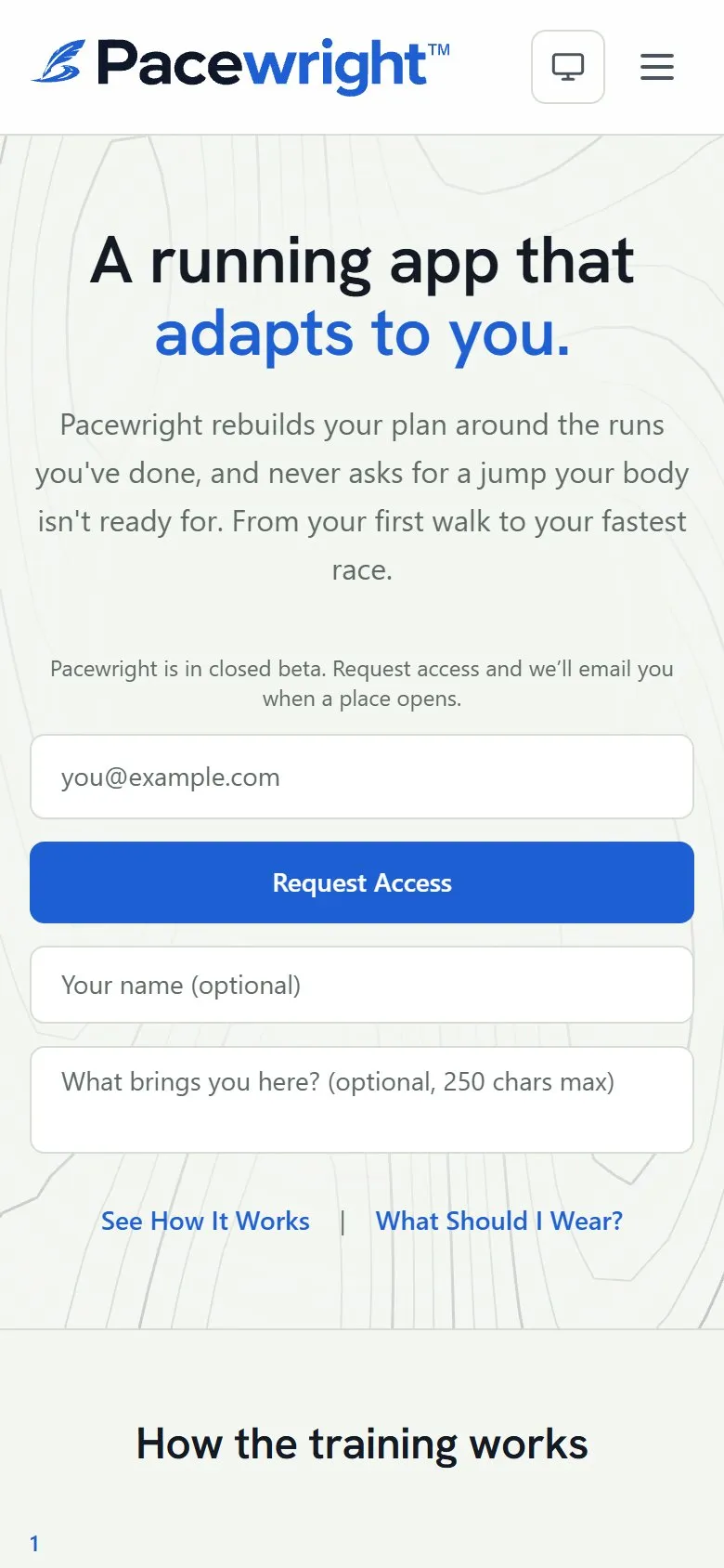 Screenshot of the Pacewright website on a phone
