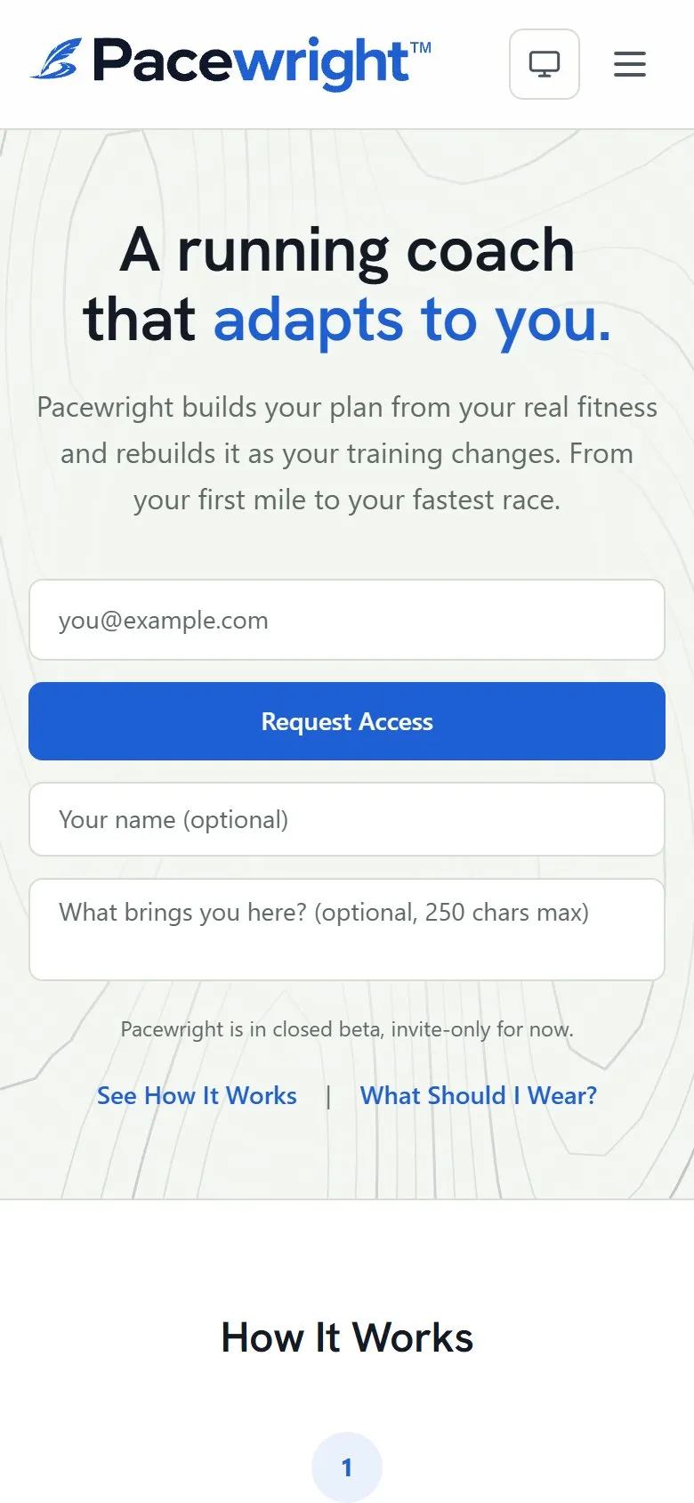 Screenshot of the Pacewright website on a phone