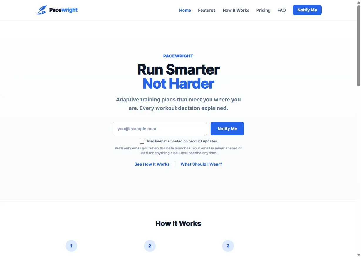 Screenshot of the Pacewright website