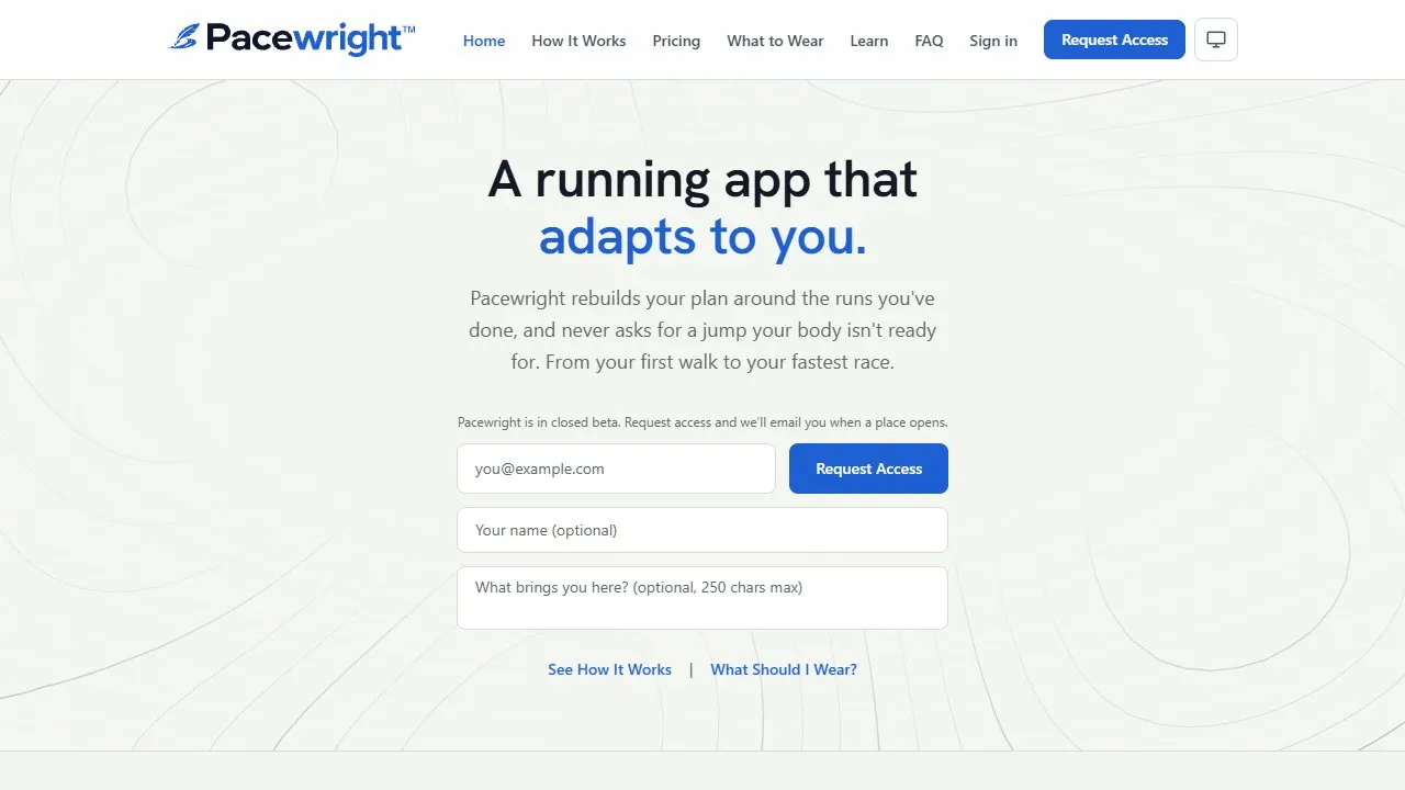 Screenshot of the Pacewright website