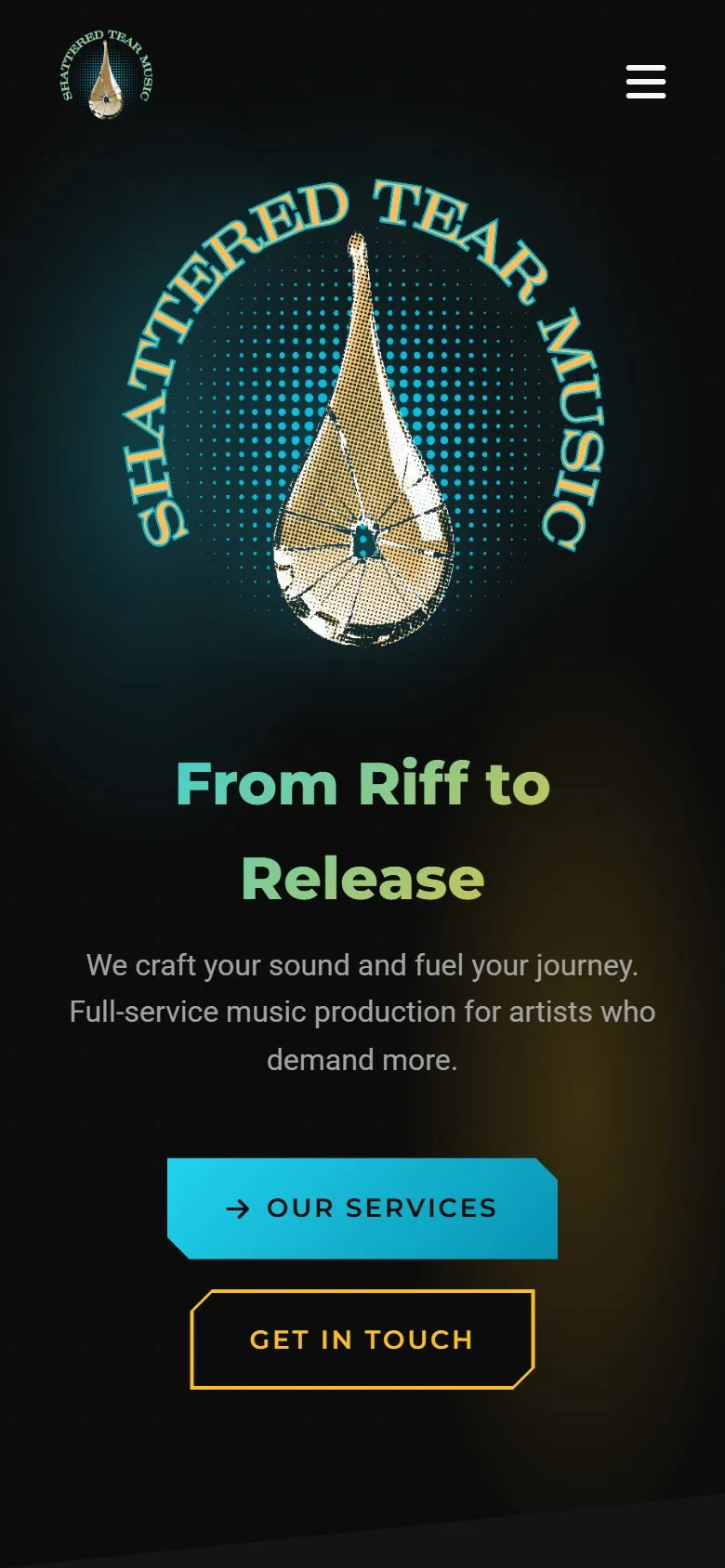 Screenshot of the Shattered Tear Music website on a phone