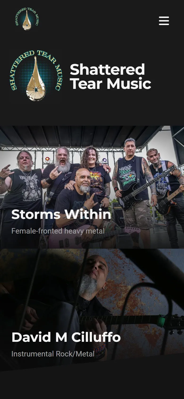 Screenshot of the Shattered Tear Music website on a phone