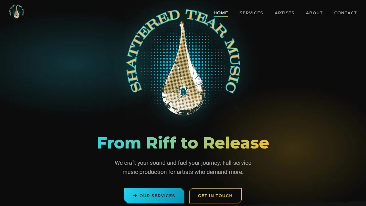 Screenshot of the Shattered Tear Music website