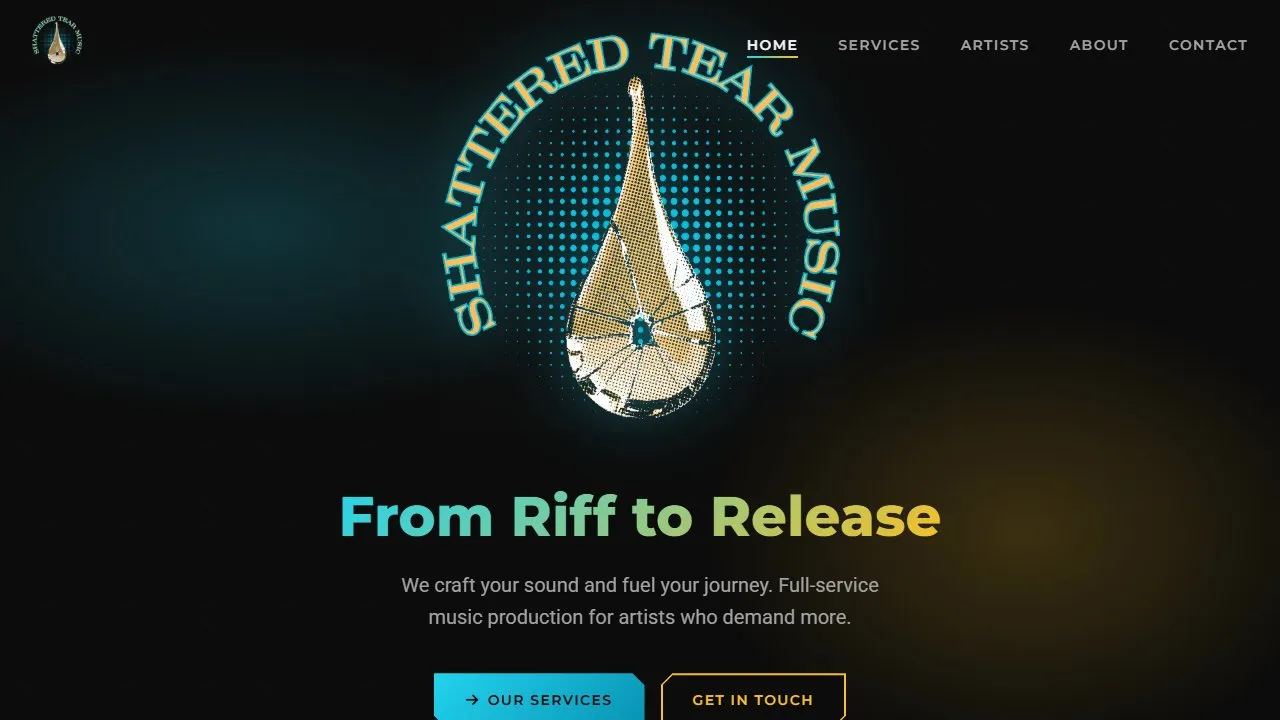 Screenshot of the Shattered Tear Music website