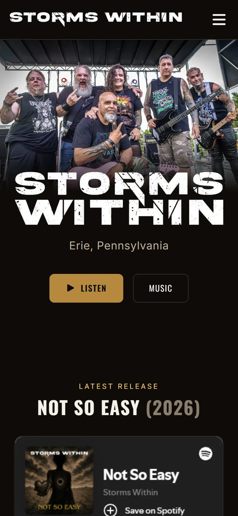 Screenshot of the Storms Within website on a phone