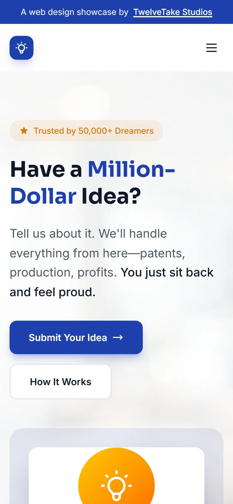 Screenshot of the Your Idea, Our Money demo on a phone