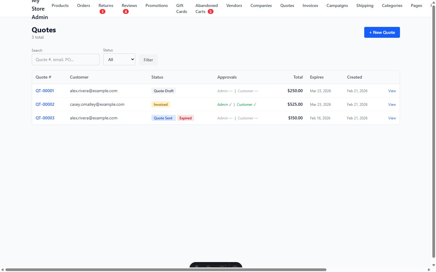 TwelveTake Cart B2B quote-to-invoice workflow and company accounts